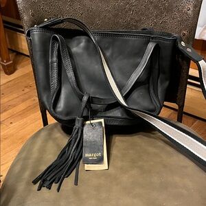 Margot Black Leather Shoulder Bag with Tassel